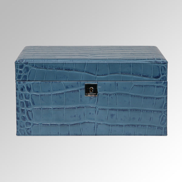 ALLIGATOR CALF LEATHER TWO TRAY JEWELRY BOX